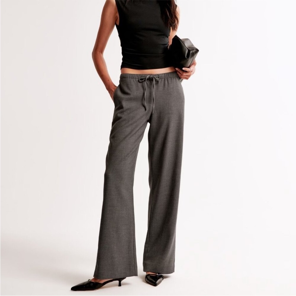 Abercrombie Women's Gray Drawstring Wide-Leg Pants
